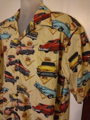 David Carey GM Cadillac Button Up Hawaiian Shirt Mens XL X-Large Classic Car - Picture 2 of 8