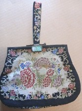 Antique handmade Jade petit point needlepoint Purse clutch hand bag Vintage