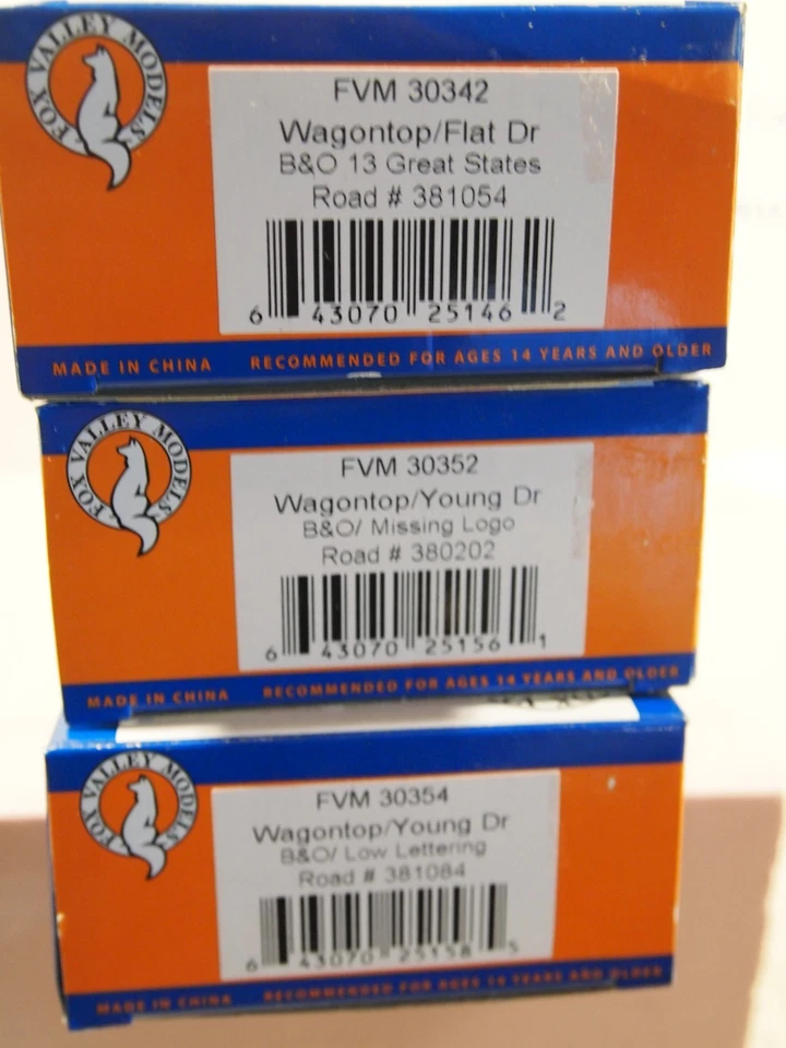 FOX VALLEY MODELS  BALTIMORE & OHIO  WAGON-TOP 40ft.BOX CARS LOT 74  3 DIFFERANT - Image 2 of 2