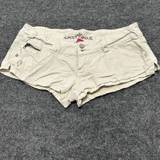 Almost Famous Shorts Womens Size 7 Beige Denim Low Rise Distressed Mini Casual