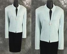 BEAUTIFUL St John evening jacket knit aqua rhinestones embellished blazer 14