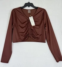 Calia Rash Guard XXL Long Sleeve Ruched Top Red Brown Womens Swim Shirt NEW