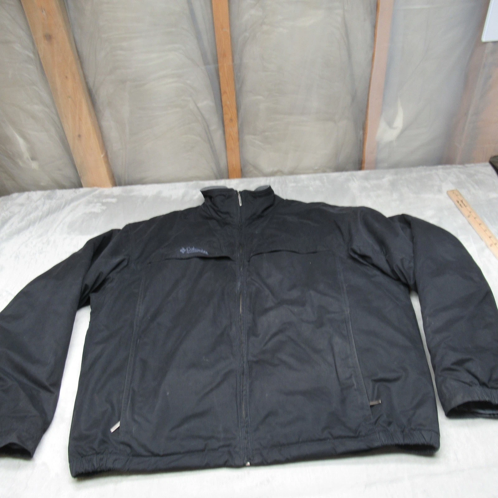 Columbia Jacket Men XL Black Fleece Lined Full Zip Insulated Warm Rain Wind Snow