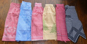 Vintage Lot 6 Gingham Cross Stitch Ric Rack Hand Made Half Aprons Farmhouse