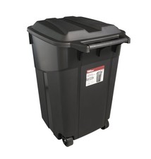 Heavy Duty 45 Gallon Wheeled Plastic Garbage Can with Attached Lid, Black