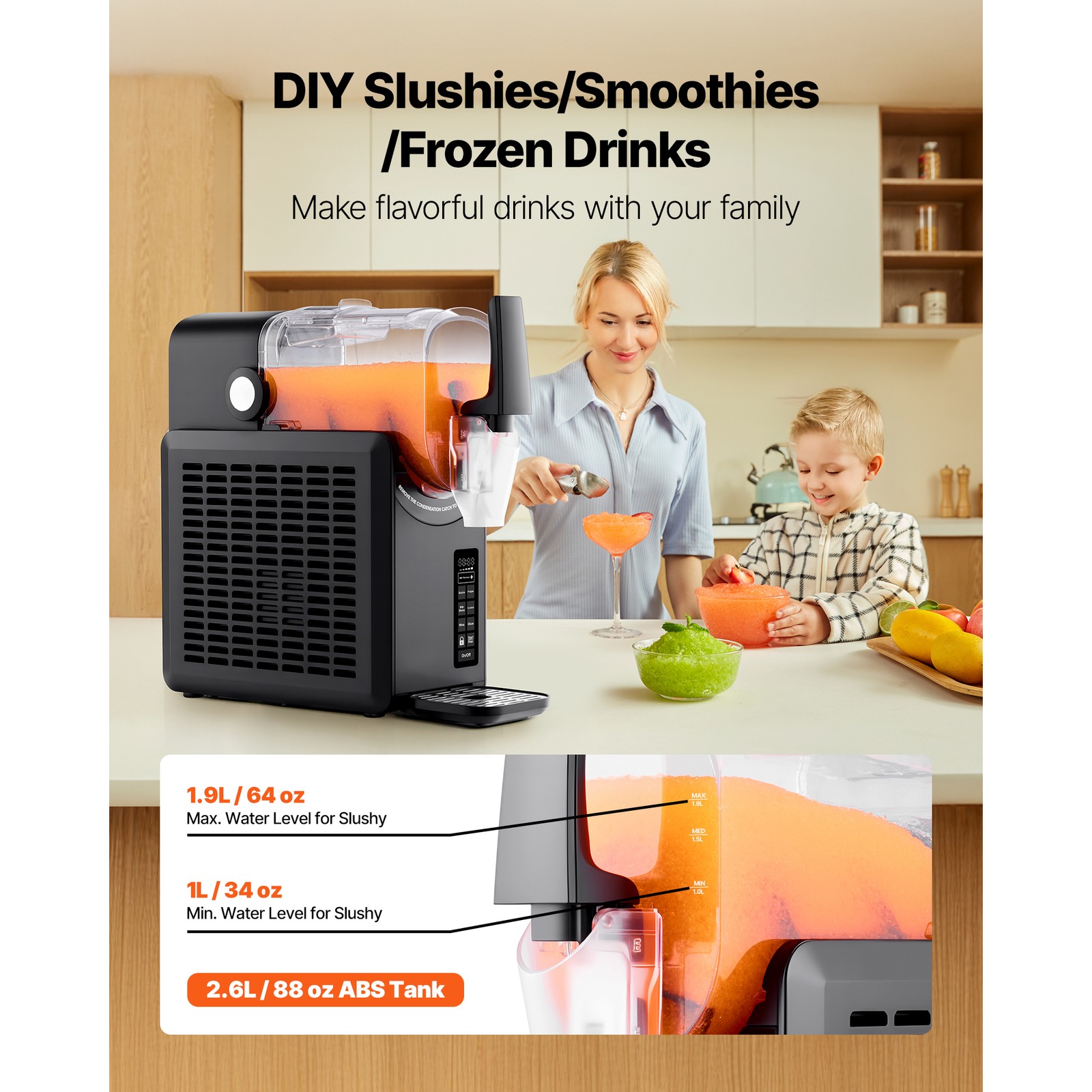 Uimoso 2.6L Frozen Drink Slushy Maker with 5 Preset Programs No Ice Required DIY