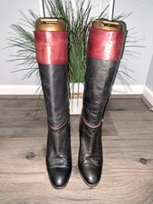 Womens Vtg Knee High Gucci Gold Logo Fold Over Black/red Leather Boots Sz 39 US9