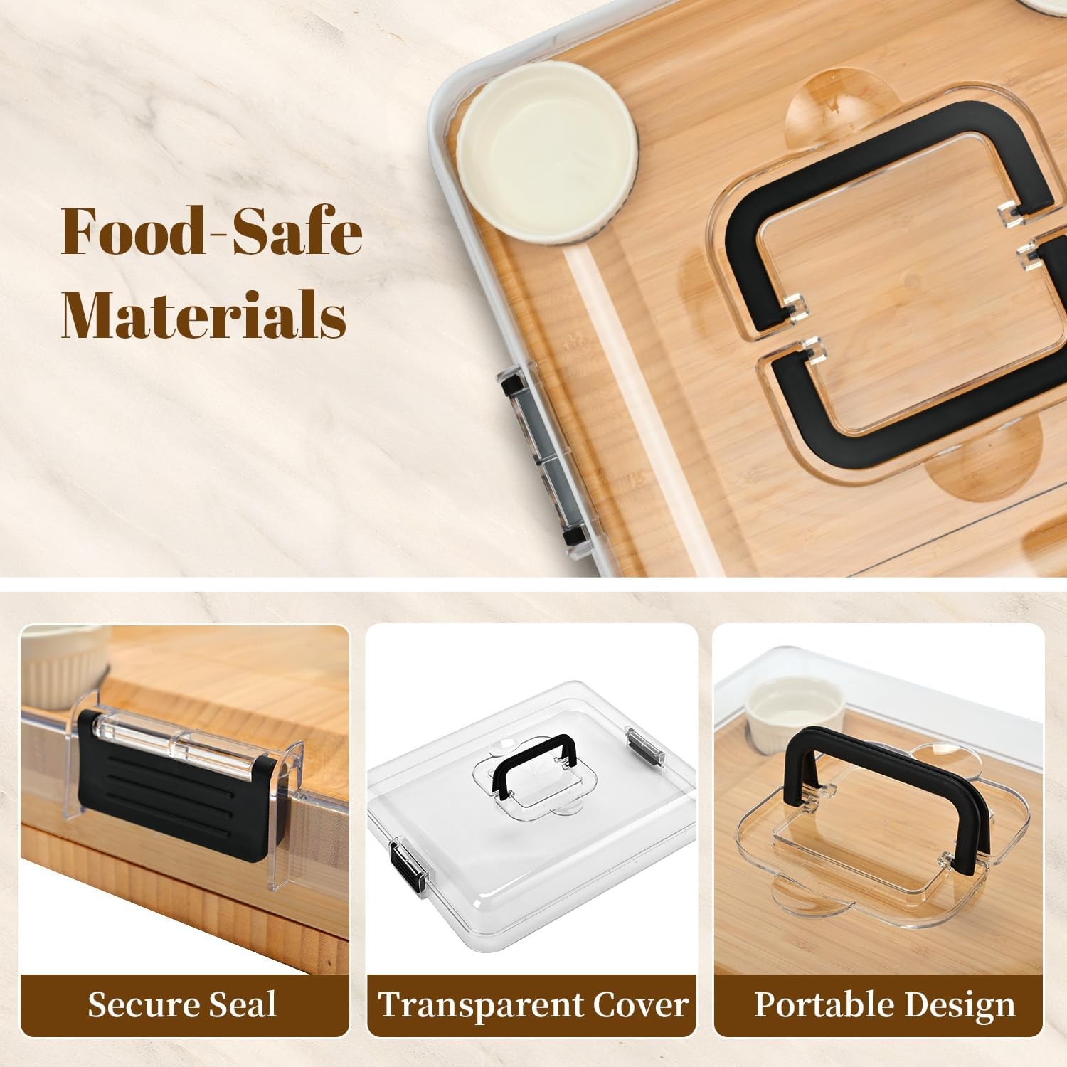 Charcuterie Board with Lid – Large Bamboo Cheese Set Black 