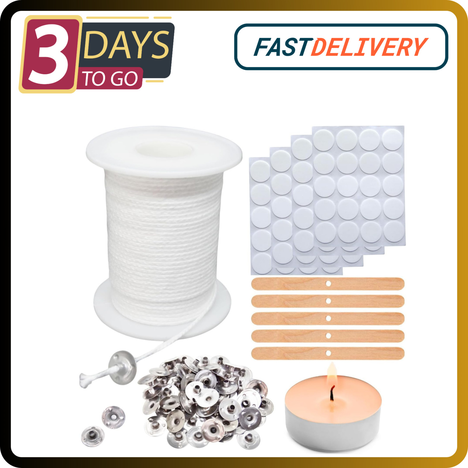 【200 Feet】Candle Wick Roll with 125 Pcs Metal Candle Wic