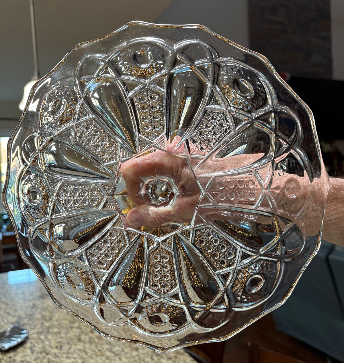 Vtg LE Smith Quintec Cake Plate Stand Hobstar Cane Button Pedestal 12" Line #317