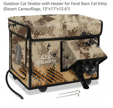 clawsable Heated Outdoor Cat House, Escape Door, Insulated, Desert Camouflage,  