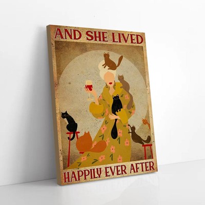 She Lived Happily Ever After Lady Cat Matte Poster Wall Art