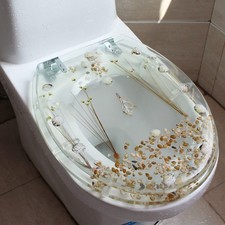 Toilet Seat Sea Shell Resin Close Toilet Silver Hinges U type, V type