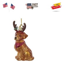 Noble Gems Golden Retriever with Antlers Glass Ornament