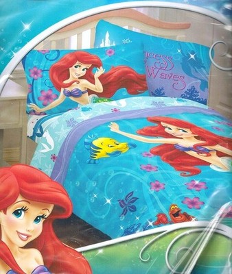 Disney Princess Little Mermaid Ariel Twin Comforter & SheetsFlatFitted Sham 4Pcs