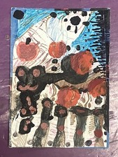 Abstract Mixed Media Collage Art Small Red Black PainTING Original ACEOS