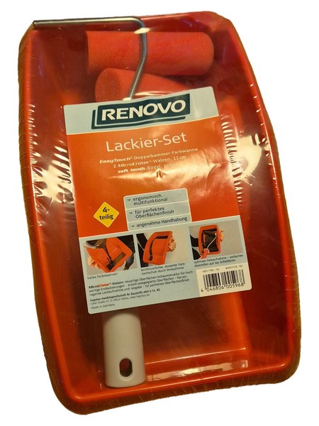 Renovo Lackier-Set 4-Teilig Farbroller Farbwanne Microcrater Walzen 11Cm Orange-image