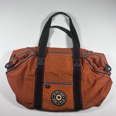 Kipling Large Duffle Bag Burgundy Crinkle Nylon Weekender Travel Gym   Orange