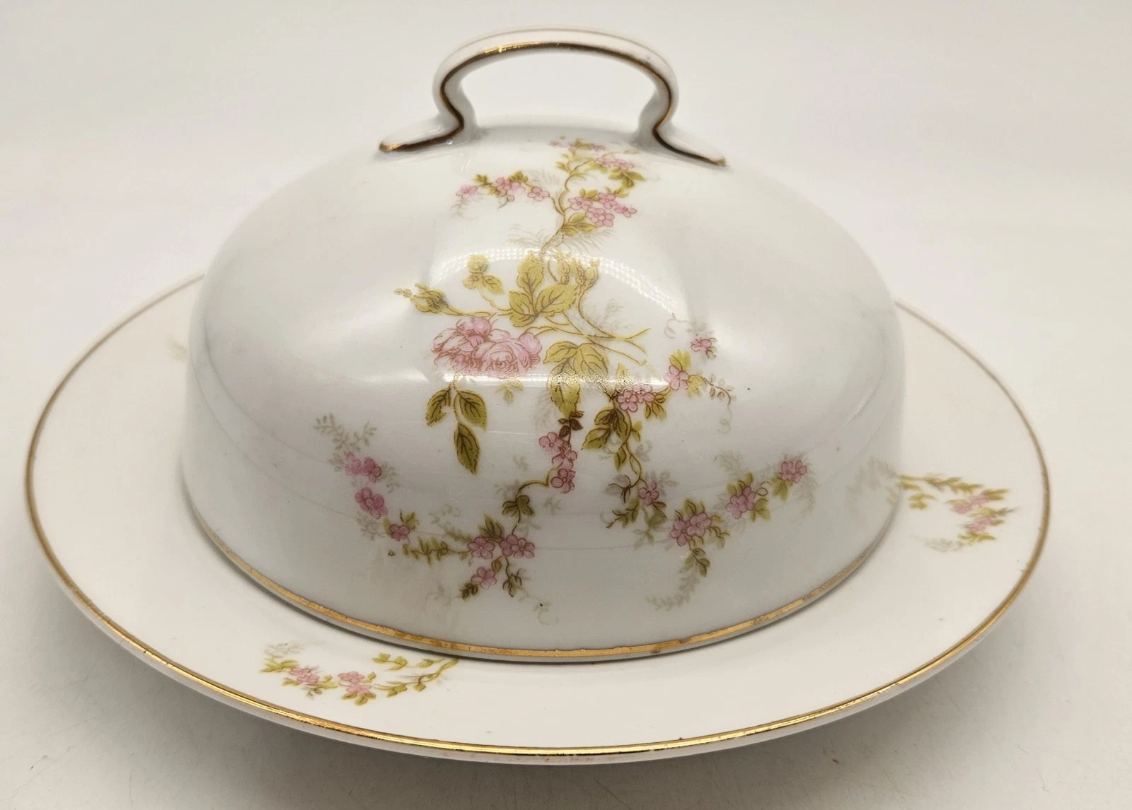 Vintage Hutschenreuther Selb Germany Covered Butter Dish Pink Floral