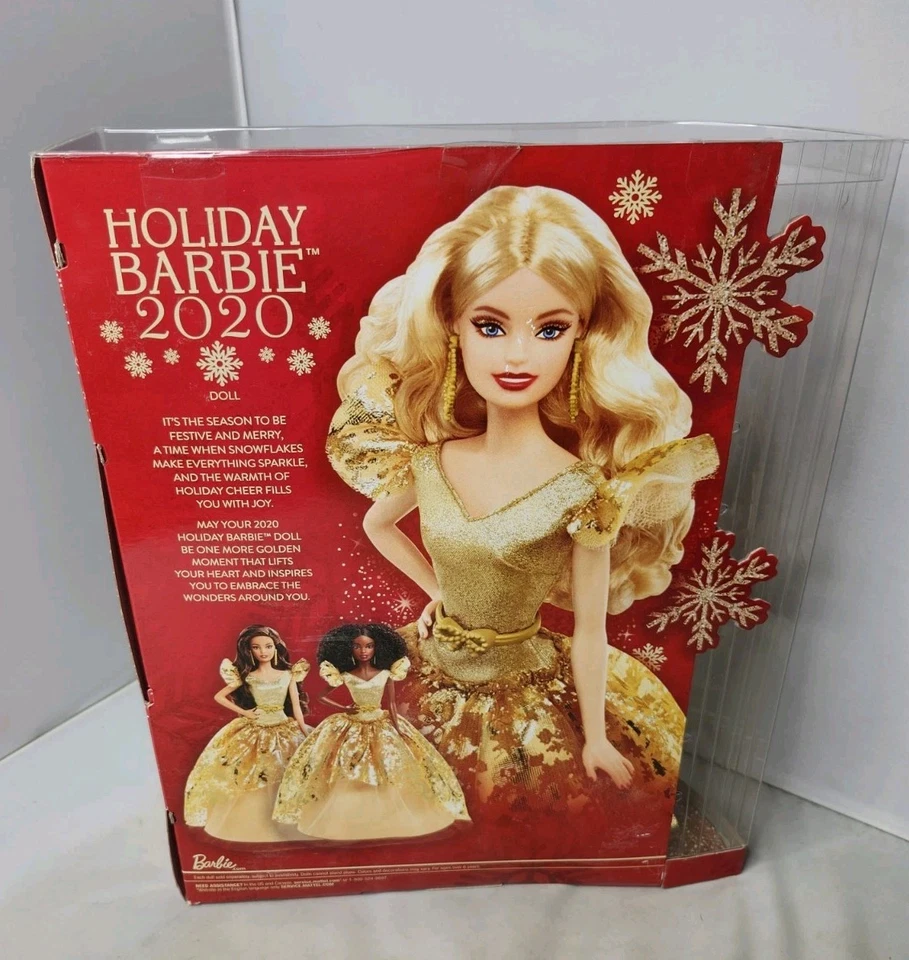 Barbie de vacaciones 2020 11,5" muñeca de moda vestido dorado 1:6 rubia de Navidad en caja original Foto 2 de 4