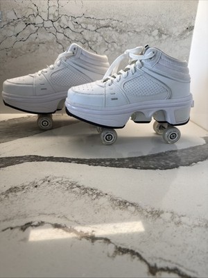 Kick Speed Roller Skate Wheels Shoes Size 37 EU 24.7 CM White Low Top EUC