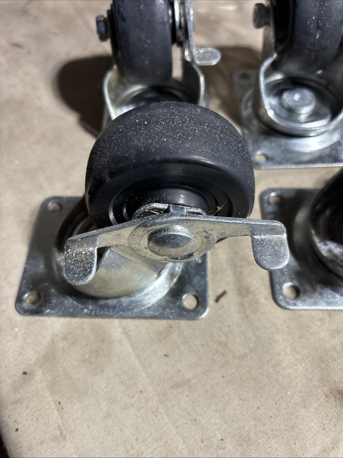 3” Heavy Duty Caster Wheels With Brake. Set of 4  Ex  Condition. Free Shipping.