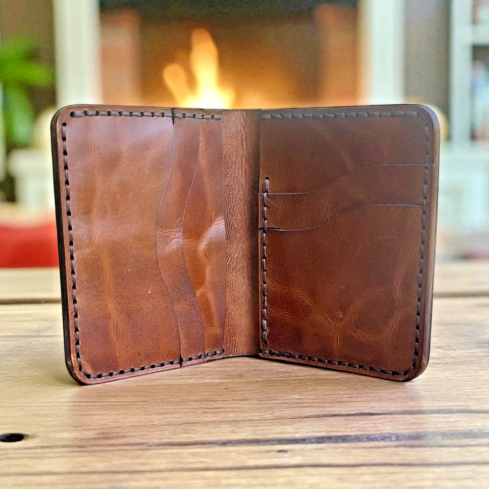 Men's Handmade Genuine Leather Bifold Credit Card Holder RFID Blocking Wallet - Image 3 of 4