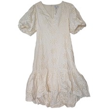 Gibson Latimer Dress Women Medium Ivory Eyelet Hi Low Ruffle Flounce Cotton Boho
