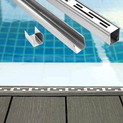 1 Pcs Pool Deck Drain 1.25-inch W x 4-feet L, Silver Outdoor Deck Drainage Sy