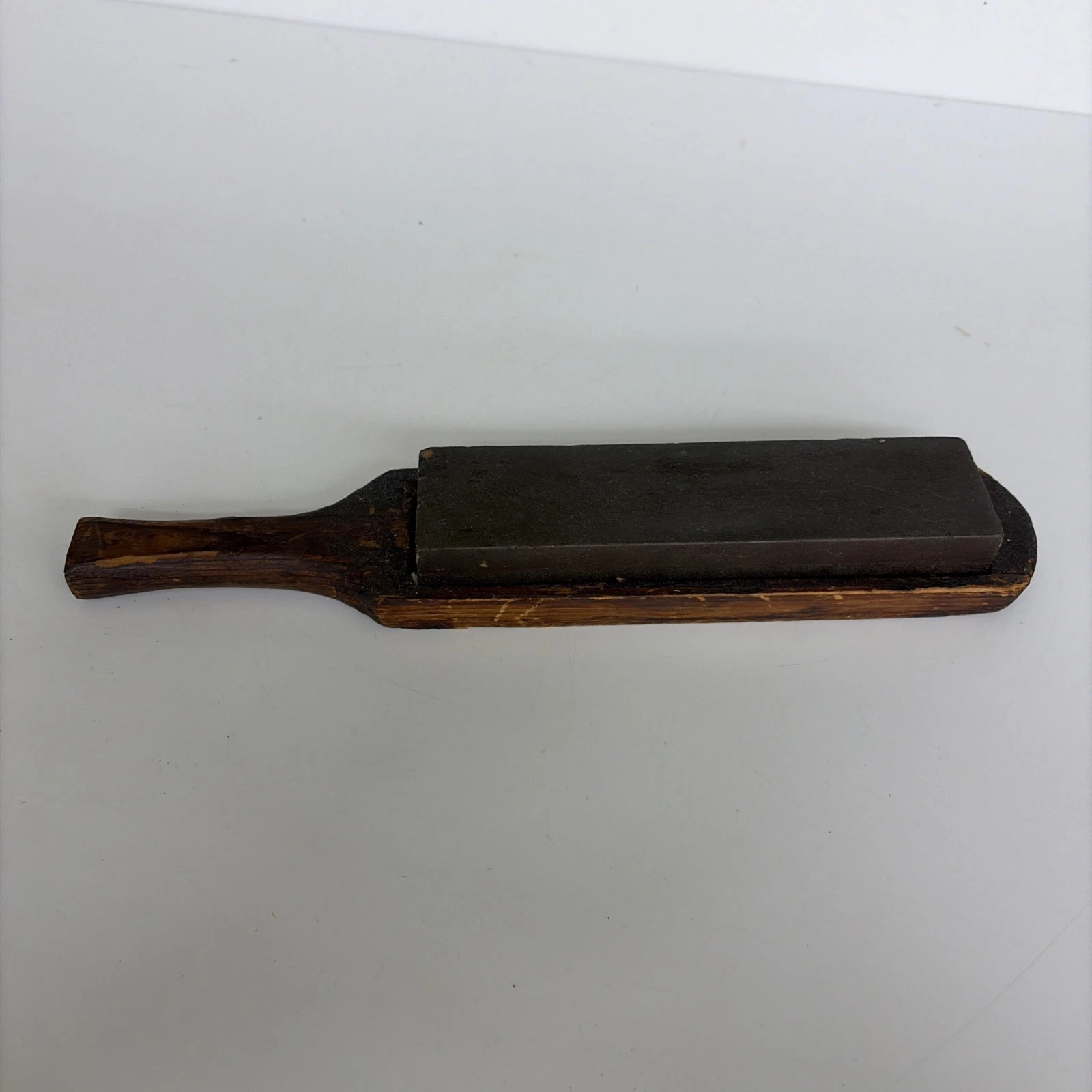 Vintage Sharpening Stone Oilstone Wood Paddle Base Tool