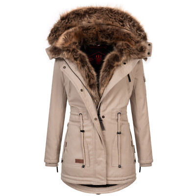 Damen Winter Jacke Mantel Parka warm gefüttert lang Beige L V380 Box218