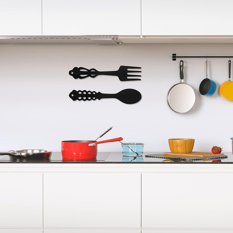 2 Pieces Metal Fork Spoon Wall Decor Big Black Sign Large... eBay