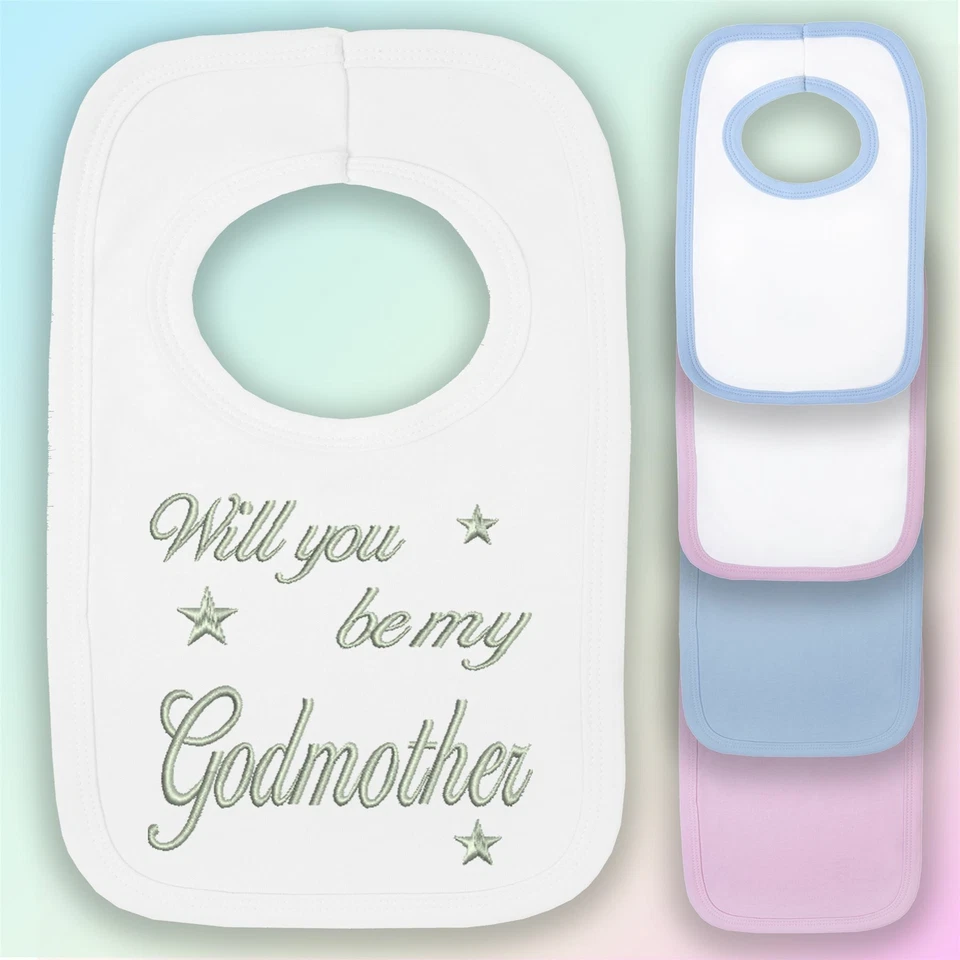 BABYSTITCHING Will You Be My Godmother besticktes Baby-Lätzchen Geschenk Pate