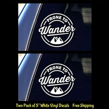 Prone to Wander Explore Mountains White Vinyl Decals car truck windows Camper RV