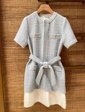 Sandro Tweed bouffant frenum Zipper Dresses Denim patchwork waistcoat tops