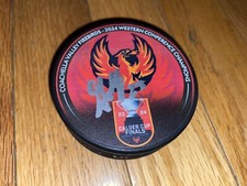 GUSTAV OLOFSSON SIGNED COACHELLA VALLEY FIREBIRDS 2024 WESTERN HOCKEY PUCK COA