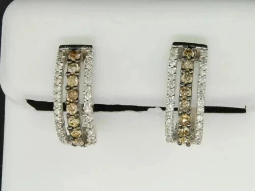 0.50Ct Round Lab Created Brown Champagne Hoop Stud Earring 14K White Gold Plated - Image 2 of 4