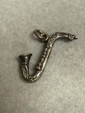 Vintage 925 Sterling Silver Saxophone Music Instrument Jazz Retro Charm Pendant