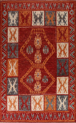 Tribal Red Wool Geometric Moroccan Area Rug 9x13 Hand-made Dining Room Carpet