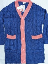 Lularoe Lucille Cable Sweater Small Blue pink coral Cardigan Warm Cozy Pockets