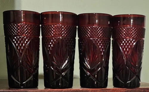 4 Vintage Cristal D'Arques Durand Luminarc Ruby Red Glass Tumbler France 
