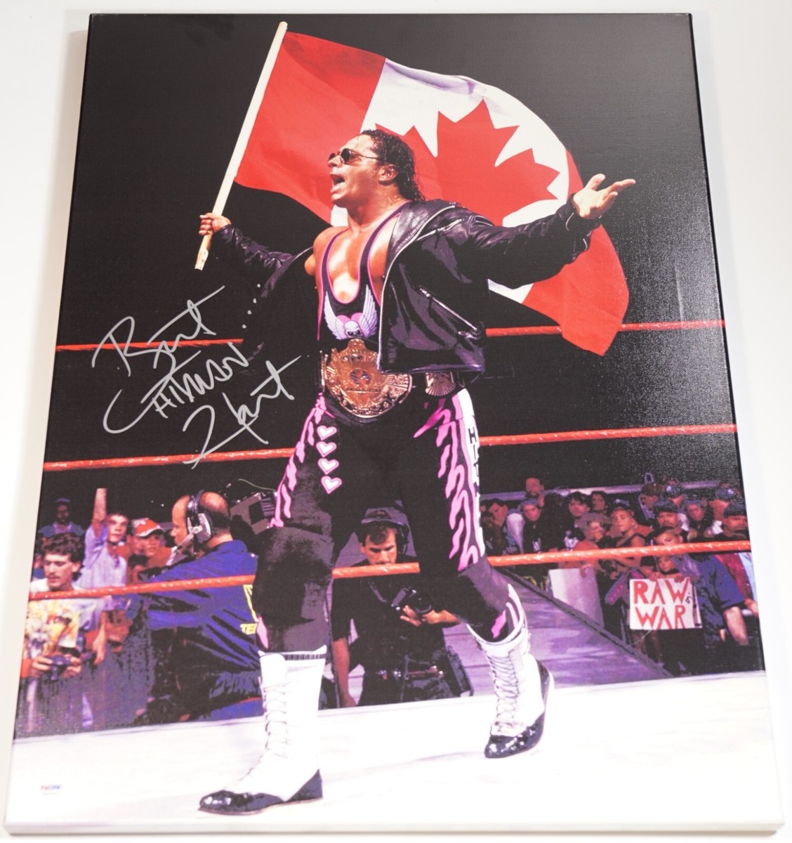 Bret Hart Signed 22x30 Canvas Giclee PSA/DNA COA WWE Canadian Flag