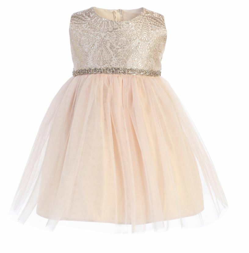 baby champagne dress Champagne Striped Party Dress 9-12m