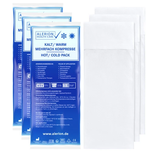 Alerion Kalt Warm Kompresse 3x 12x29cm Set Angebot + 3x Vlieshülle 12x29cm