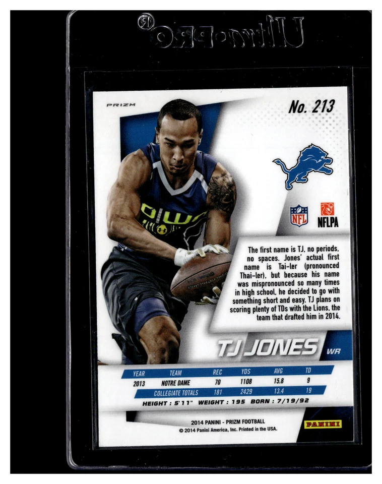 2014 Panini Prizm #213 TJ Jones Neon Green Yellow - Image 2 of 2
