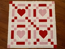 Baby Love Lap or Baby Quilt Top  - Hearts of Pink and Red