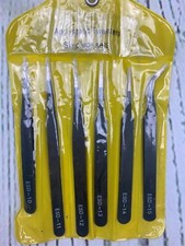 6PCS Precision Tweezers Set ESD Tweezers Set AntiStatic Stainless Steel Tweezers