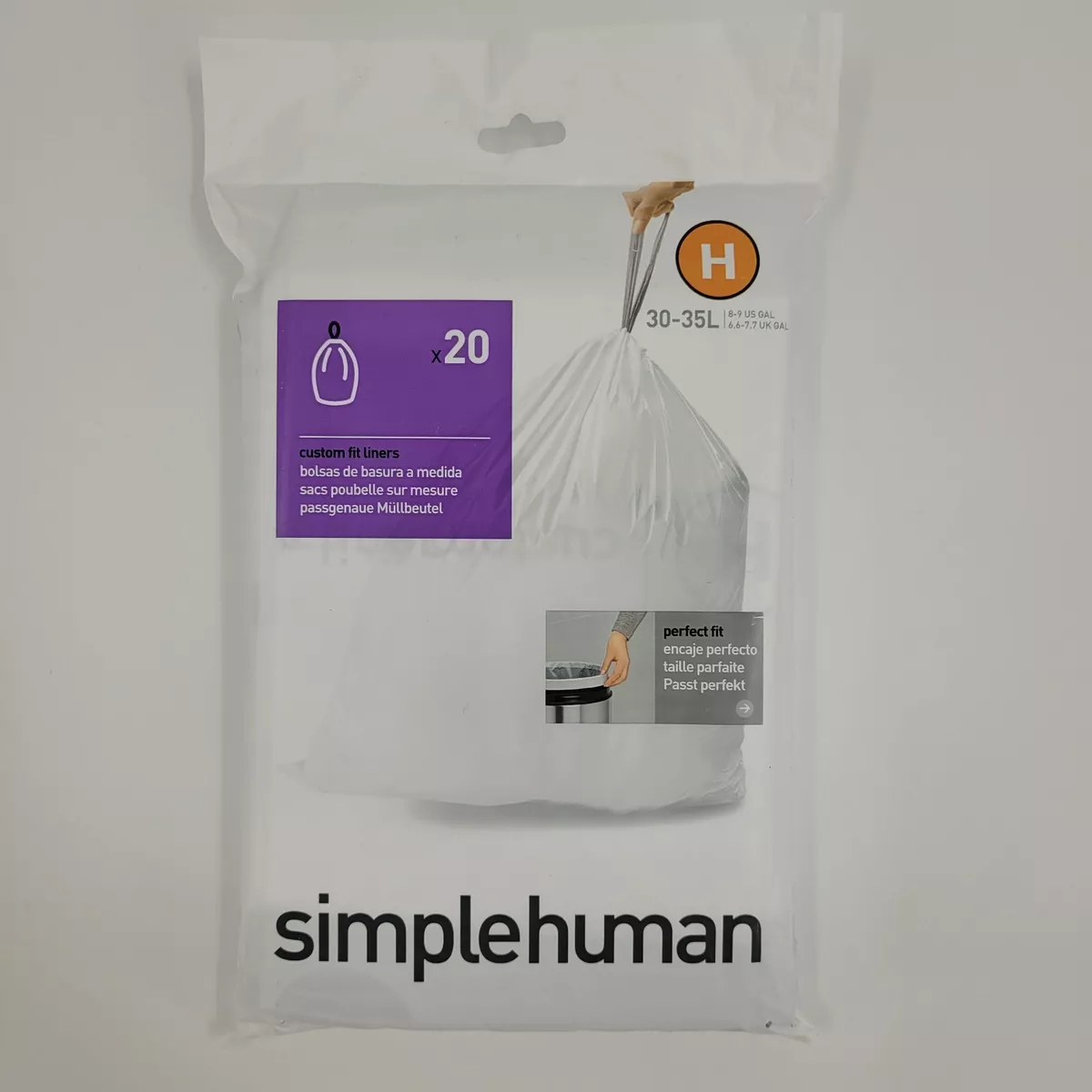 Simplehuman Code H Custom Fit Liners Drawstring Trash Bags 20 Count 30-35L