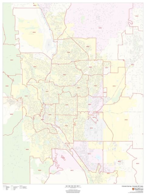 Colorado Springs, Colorado ZIP Codes Laminated Wall Map (MSH) | eBay
