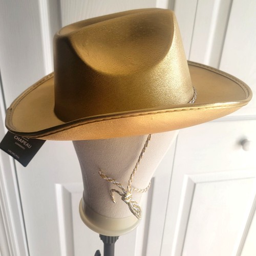 Gold Cowboy Hat Adult Cowgirl Disco Glam Costume Party Novelty Halloween Womens - Picture 3 of 3